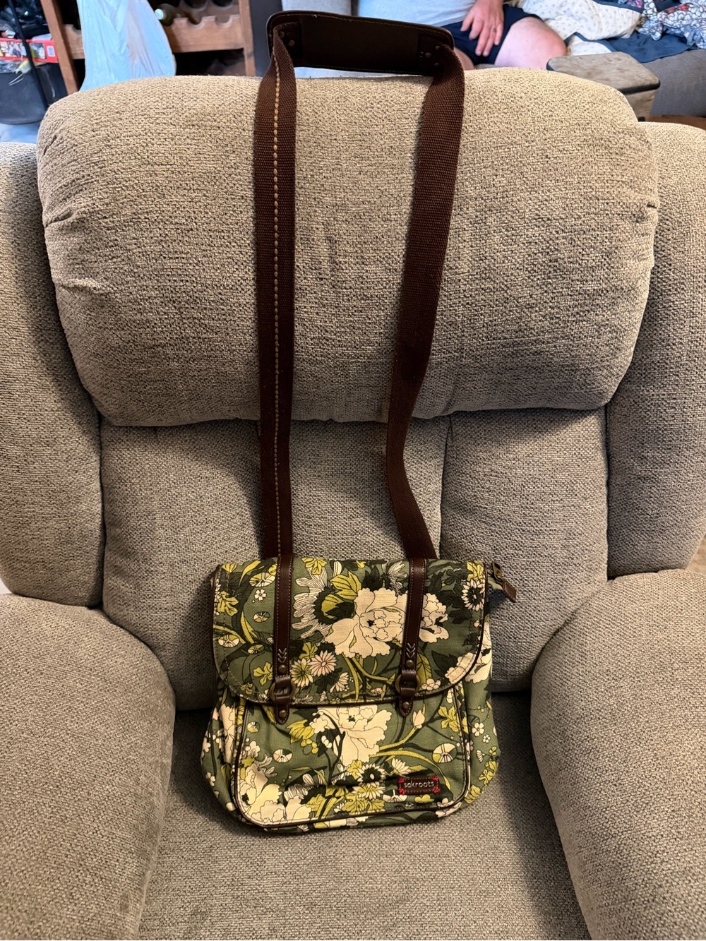 Sakeroots Green Floral Convertible Satchel/Backpack with Brown Strap